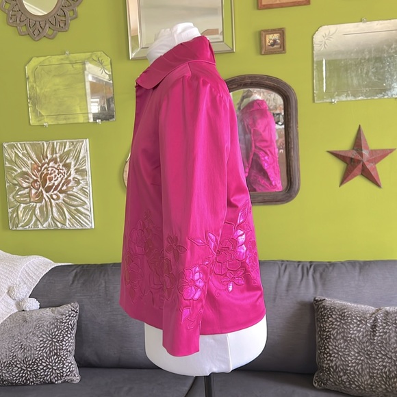 Chico’s | Satin Jacket | 3/4 Sleeves | Embroidered - Picture 4 of 10